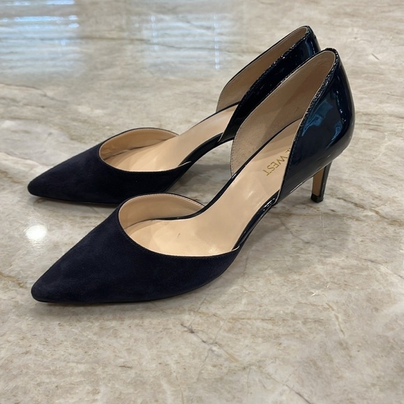 Nine West Navy Blue D'Orsay Heels | Suede & Rare Patent Leather | Size 6.5 - Picture 1 of 10